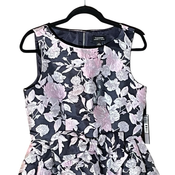 NWT TAHARI ASL SLEEVELESS BOW FRONT BLUE PINK FLORAL PRINT DRESS - Picture 4 of 12